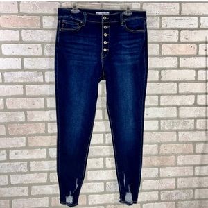 SOLD KanCan High Rise Dark Destructed Skinny Button Fly Jeans Size 32